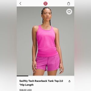 Lululemon Swiftly Tank. Never worn. Size 4. Hip length.
